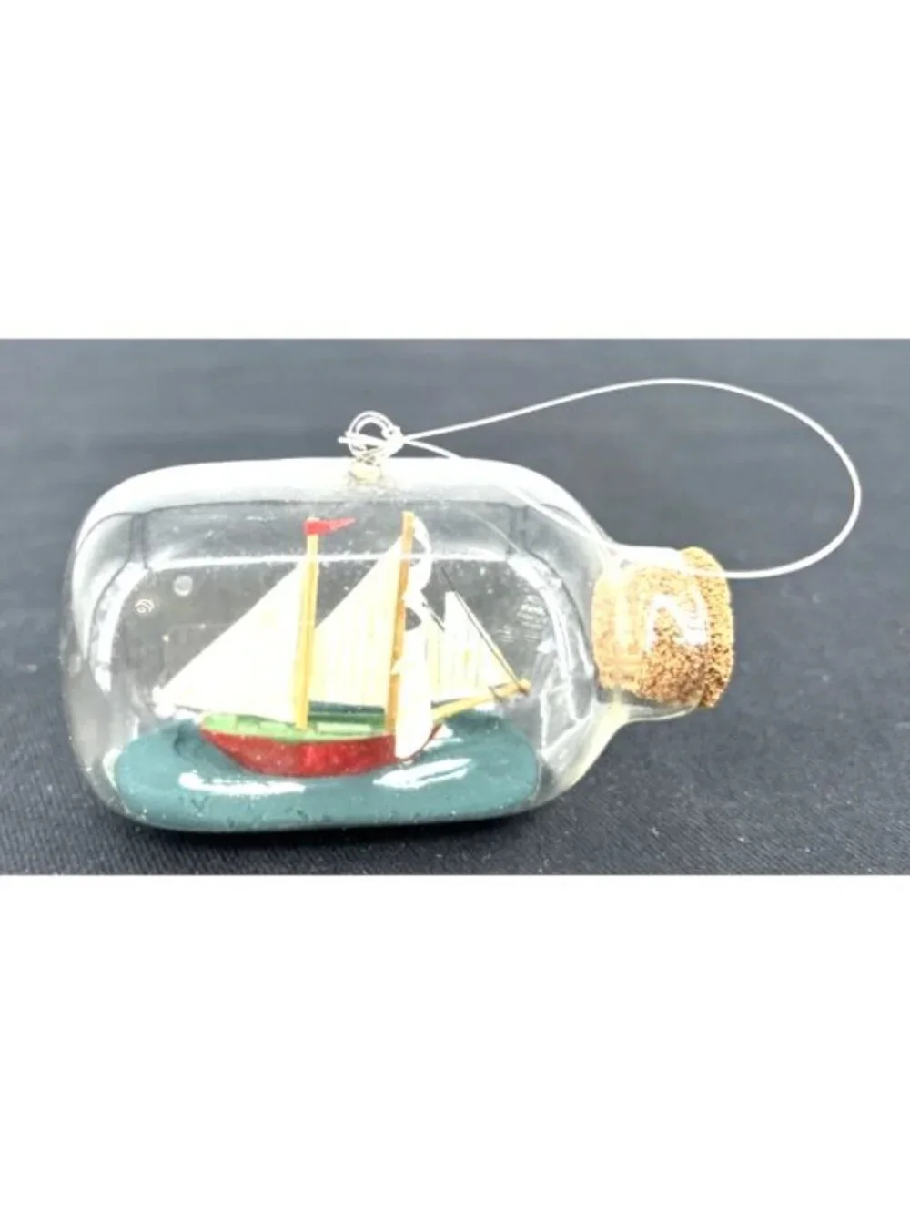 Mast Ship In A Bottle Nautical Christmas Ornament With Wreath Cork 3